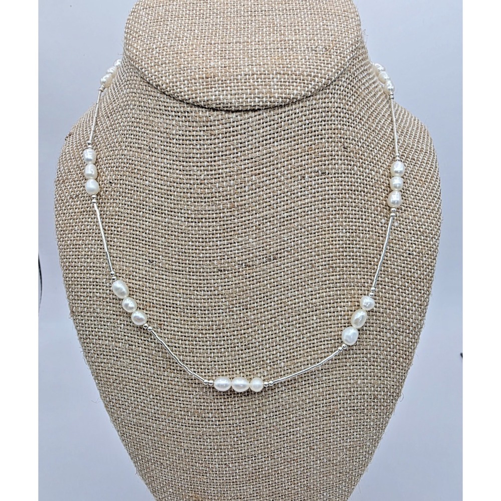 Natural‎ Freshwater Pearls Liquid Silver Necklace 18" Dainty Beautiful B NWOT